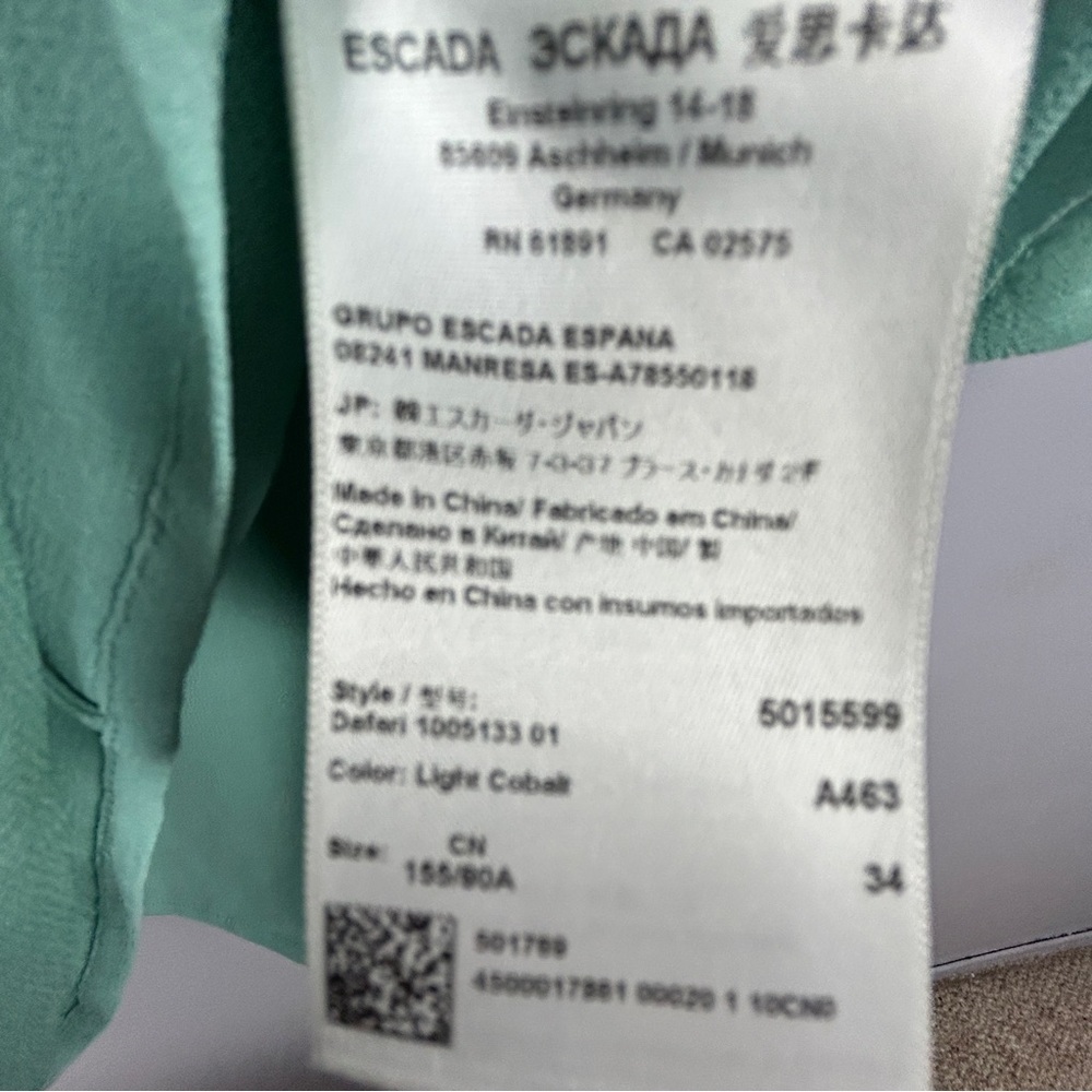 Escada Sport Dafari Chiffon Cap Sleeve Button Dress Size 34 Mint Green - Picture 5 of 15